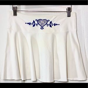 VDP Via Delle Perle White Swim Skirt Blue Embroidery with Swarovski Crystals S